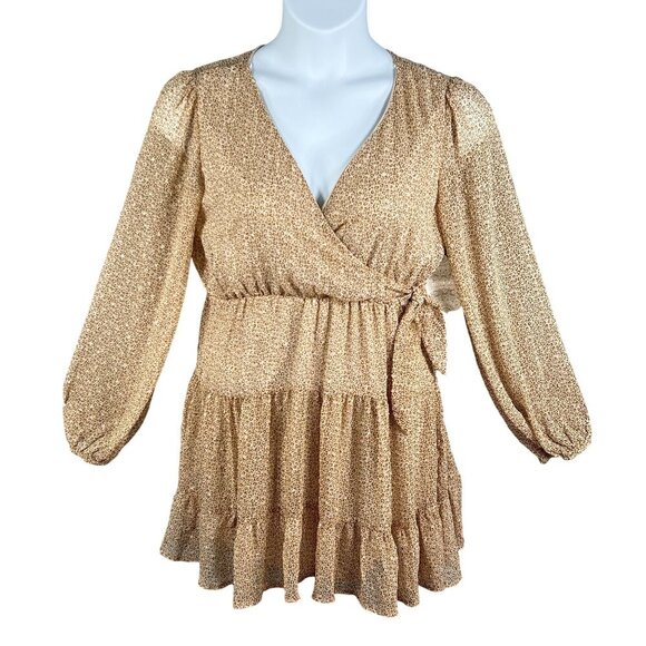 Altard State NWT Womens M Animal Print Ruffle Sheer Tiered Faux Wrap Dress Boho - Picture 2 of 16